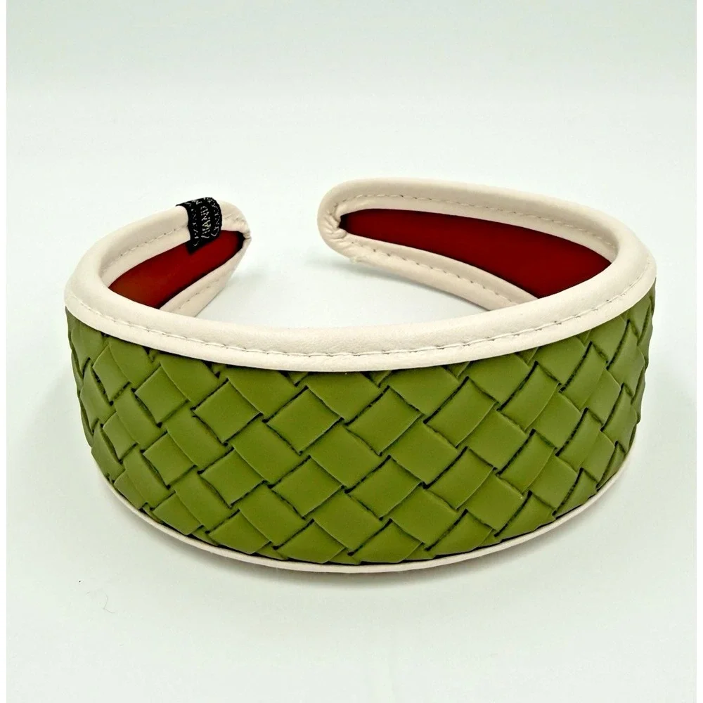 Handmade Neutral Faux Leather Headband Green Lagenlook Luxury Hair Accessory NEW